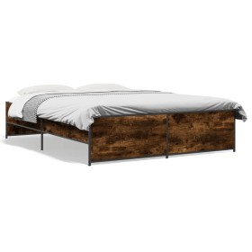 Estructura cama madera ingeniería metal roble ahumado 140x200cm de vidaXL, Camas y somieres - Ref: Foro24-3279889, Precio: 13...