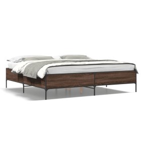 Oak brown metal engineered wood bed frame 180x200 cm by vidaXL, Beds and slatted bases - Ref: Foro24-3279786, Price: 150,99 €...