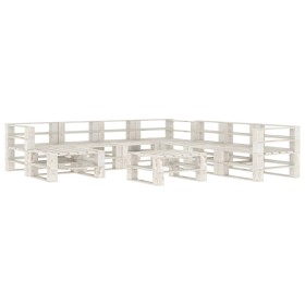 9-piece white wood garden pallet furniture set by vidaXL, Garden sets - Ref: Foro24-3052172, Price: 582,99 €, Discount: %