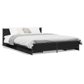 Black engineered wood bed with drawers 140x200 cm by vidaXL, Beds and slatted bases - Ref: Foro24-3279932, Price: 180,99 €, D...