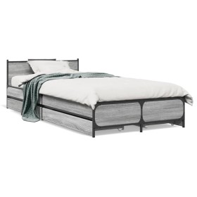 Cama con cajones madera ingeniería gris Sonoma 90x200 cm de vidaXL, Camas y somieres - Ref: Foro24-3279970, Precio: 149,99 €,...