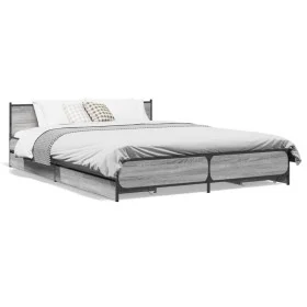 Sonoma-graues Holzwerkstoffbett mit Schubladen 150 x 200 cm von vidaXL, Betten und Lattenroste - Ref: Foro24-3279930, Preis: ...