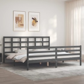 Double bed frame with gray solid wood headboard by vidaXL, Beds and slatted bases - Ref: Foro24-3194003, Price: 183,99 €, Dis...