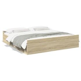 Sonoma oak engineered wood bed with drawers 200x200 cm by vidaXL, Beds and slatted bases - Ref: Foro24-3280267, Price: 170,68...