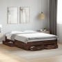 Oak brown engineered wood bed with drawers 120x200 cm by vidaXL, Beds and slatted bases - Ref: Foro24-3280397, Price: 183,98 ...