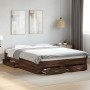 Oak brown engineered wood bed with drawers 160x200 cm by vidaXL, Beds and slatted bases - Ref: Foro24-3280376, Price: 210,77 ...