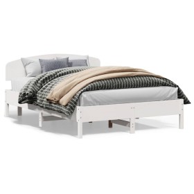 Bed frame with white pine wood headboard 140x200 cm by vidaXL, Beds and slatted bases - Ref: Foro24-3207210, Price: 185,99 €,...