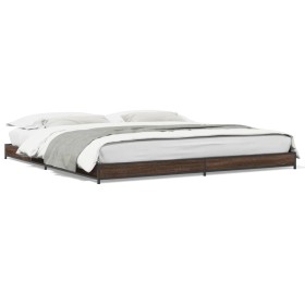 Estructura cama madera ingeniería metal marrón roble 200x200 cm de vidaXL, Camas y somieres - Ref: Foro24-845130, Precio: 102...