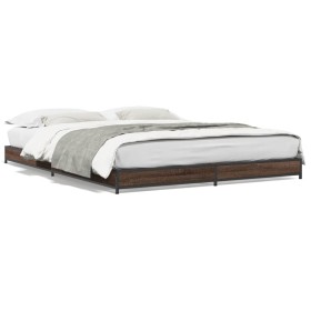 Engineered wood bed frame oak brown metal 120x190 cm by vidaXL, Beds and slatted bases - Ref: Foro24-845170, Price: 84,10 €, ...