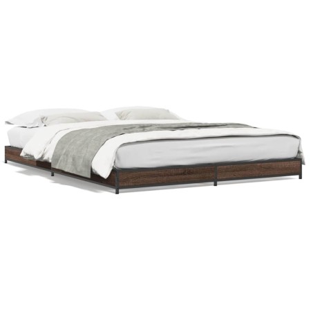 Estructura cama madera ingeniería metal marrón roble 120x190 cm de vidaXL, Camas y somieres - Ref: Foro24-845170, Precio: 84,...