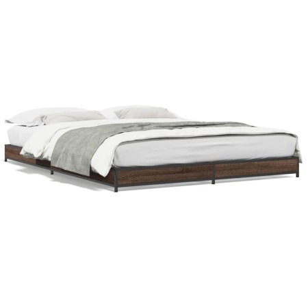 Oak brown metal engineered wood bed frame 150x200 cm by vidaXL, Beds and slatted bases - Ref: Foro24-845145, Price: 94,44 €, ...