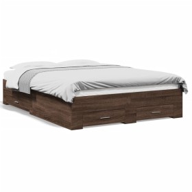 Oak brown engineered wood bed with drawers 120x190 cm by vidaXL, Beds and slatted bases - Ref: Foro24-3280418, Price: 177,99 ...