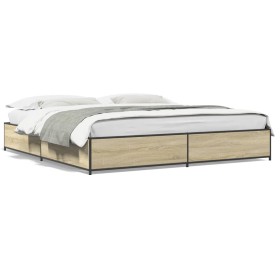 Estructura cama madera ingeniería metal roble Sonoma 200x200 cm de vidaXL, Camas y somieres - Ref: Foro24-3279823, Precio: 13...