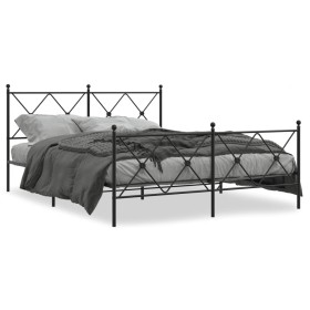 Black metal headboard and footboard bed frame 150x200 cm by vidaXL, Beds and slatted bases - Ref: Foro24-376522, Price: 127,9...