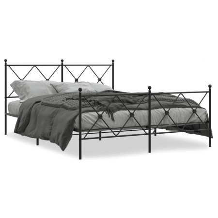 Black metal headboard and footboard bed frame 150x200 cm by vidaXL, Beds and slatted bases - Ref: Foro24-376522, Price: 127,8...