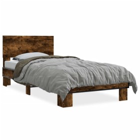 Engineered wood bed frame metal smoked oak 90x200 cm by vidaXL, Beds and slatted bases - Ref: Foro24-845809, Price: 96,00 €, ...