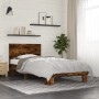 Engineered wood bed frame metal smoked oak 90x200 cm by vidaXL, Beds and slatted bases - Ref: Foro24-845809, Price: 96,00 €, ...