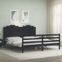 Estructura cama de matrimonio con cabecero madera maciza negro de vidaXL, Camas y somieres - Ref: Foro24-3194200, Precio: 185...