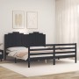 Estructura cama de matrimonio con cabecero madera maciza negro de vidaXL, Camas y somieres - Ref: Foro24-3194200, Precio: 185...