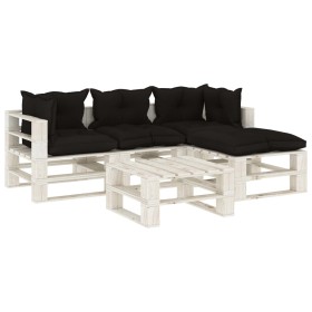 Garden pallet furniture set 5 pieces wood with black cushions by vidaXL, Garden sets - Ref: Foro24-3052357, Price: 417,99 €, ...