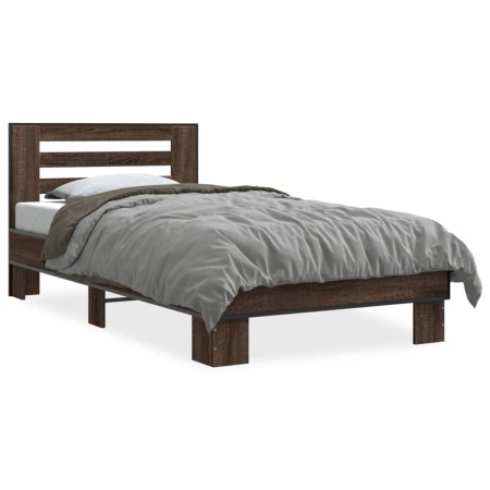 Estructura cama madera ingeniería metal marrón roble 90x190 cm de vidaXL, Camas y somieres - Ref: Foro24-846088, Precio: 104,...