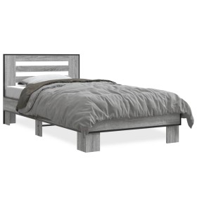 Estructura cama madera ingeniería metal gris Sonoma 75x190 cm de vidaXL, Camas y somieres - Ref: Foro24-845660, Precio: 96,99...