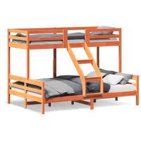 Solid wax brown pine wood bunk bed 80x200/140x200 cm by vidaXL, Beds and slatted bases - Ref: Foro24-3207168, Price: 352,99 €...