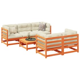 Gartensofa-Set 6-teilig, massives Kiefernholz, wachsbraun von vidaXL, Gartensets - Ref: Foro24-3299287, Preis: 394,99 €, Raba...