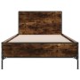 Estructura cama madera ingeniería metal roble humo 100x200 cm de vidaXL, Camas y somieres - Ref: Foro24-845524, Precio: 106,7...