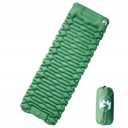 Colchón de camping autoinflable con almohada 1 persona verde de vidaXL, Colchones de aire - Ref: Foro24-4007106, Precio: 32,9...