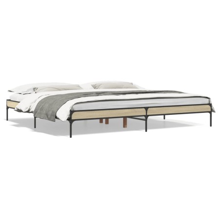 Estructura cama madera ingeniería metal roble Sonoma 180x200 cm de vidaXL, Camas y somieres - Ref: Foro24-845002, Precio: 109...