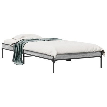 Estructura cama madera ingeniería metal gris Sonoma 90x190 cm de vidaXL, Camas y somieres - Ref: Foro24-845054, Precio: 73,42...