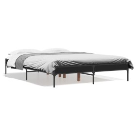 Engineered wood and black metal bed frame 120x200cm by vidaXL, Beds and slatted bases - Ref: Foro24-845021, Price: 99,99 €, D...