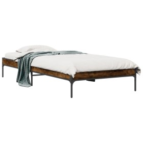 Estructura cama madera ingeniería metal roble humo 100x200 cm de vidaXL, Camas y somieres - Ref: Foro24-845028, Precio: 73,99...