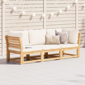 3-piece garden furniture set with acacia wood cushions by vidaXL, Modular outdoor sofas - Ref: Foro24-3214291, Price: 391,54 ...