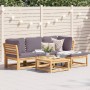 5-teiliges Gartenmöbel-Set mit Kissen aus massivem Akazienholz von vidaXL, Modulare Sofas für den Außenbereich - Ref: Foro24-...