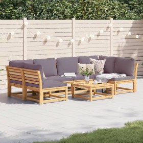 7-teiliges Gartenmöbel-Set mit Kissen aus massivem Akazienholz von vidaXL, Modulare Sofas für den Außenbereich - Ref: Foro24-...