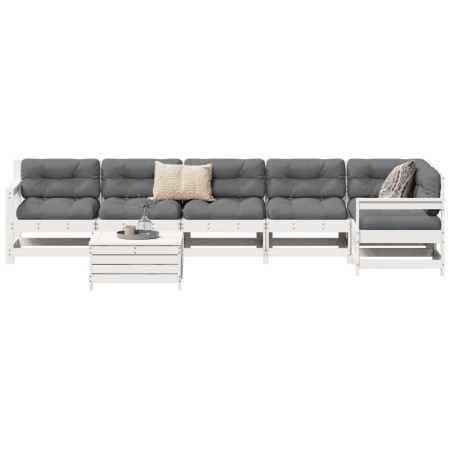 Gartensofa-Set 7-teilig aus massivem weißem Kiefernholz von vidaXL, Gartensets - Ref: Foro24-3250897, Preis: 474,48 €, Rabatt: %