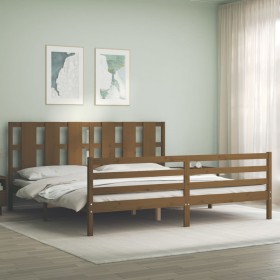 Estructura de cama con cabecero madera maciza marrón miel de vidaXL, Camas y somieres - Ref: Foro24-3194134, Precio: 192,99 €...