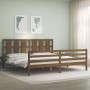 Honey brown solid wood bed frame with headboard by vidaXL, Beds and slatted bases - Ref: Foro24-3194134, Price: 192,41 €, Dis...