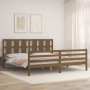 Honey brown solid wood bed frame with headboard by vidaXL, Beds and slatted bases - Ref: Foro24-3194134, Price: 192,41 €, Dis...