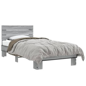 Estructura cama madera ingeniería metal gris Sonoma 75x190 cm de vidaXL, Camas y somieres - Ref: Foro24-845750, Precio: 97,99...