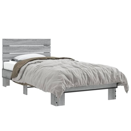 Sonoma gray metal engineered wood bed frame 75x190 cm by vidaXL, Beds and slatted bases - Ref: Foro24-845750, Price: 97,59 €,...