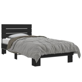 Black engineered wood and metal bed frame 90x190 cm by vidaXL, Beds and slatted bases - Ref: Foro24-845752, Price: 100,99 €, ...