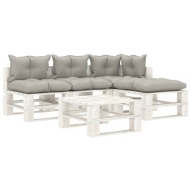 Garden pallet furniture 5 pcs wood taupe cushions by vidaXL, Garden sets - Ref: Foro24-3052410, Price: 404,99 €, Discount: %