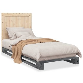 Gray pine wood bed frame with headboard 90x200 cm by vidaXL, Beds and slatted bases - Ref: Foro24-3281544, Price: 135,99 €, D...