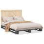 Bed frame with gray pine wood headboard 160x200 cm by vidaXL, Beds and slatted bases - Ref: Foro24-3281565, Price: 235,30 €, ...