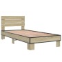 Estructura cama madera ingeniería metal roble Sonoma 100x200 cm de vidaXL, Camas y somieres - Ref: Foro24-845738, Precio: 101...