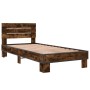 Estructura cama madera ingeniería metal roble ahumado 90x200 cm de vidaXL, Camas y somieres - Ref: Foro24-845744, Precio: 99,...