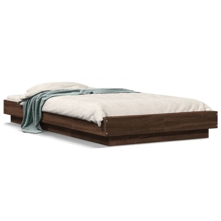 Oak brown engineered wood bed frame 100x200 cm by vidaXL, Beds and slatted bases - Ref: Foro24-3281209, Price: 138,99 €, Disc...